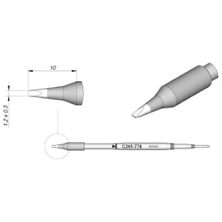 JBC Soldering Tip Series C245 Chisel Shape, C245774/1.2 x 0.3mm, Straight