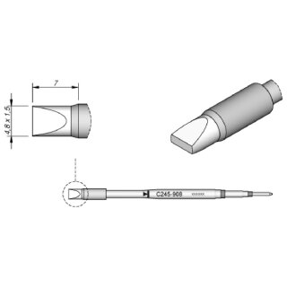 JBC Soldering Tip Series C245 Chisel Shape, C245908/4.8 x 1.5mm, Straight, High Thermal