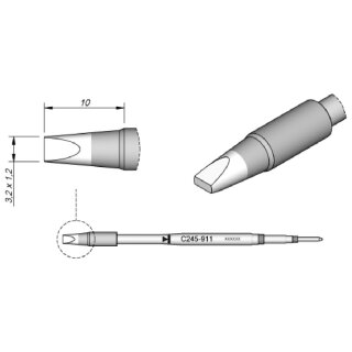 JBC Soldering Tip Series C245 Chisel Shape, C245911/3.2 x 1.2mm, Straight, High Thermal
