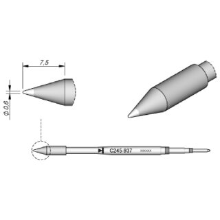 JBC Soldering Tip Series C245, Round Shape, C245937/ 0.6mm, Straight, High Thermal