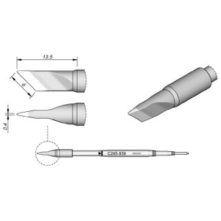 JBC Soldering Tip Series C245 Blade Shape, C245939/6.0 x 0.4mm, Angled