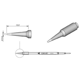 JBC Soldering Tip Series C245, Round Shape, C245957/ 0.8mm, Straight